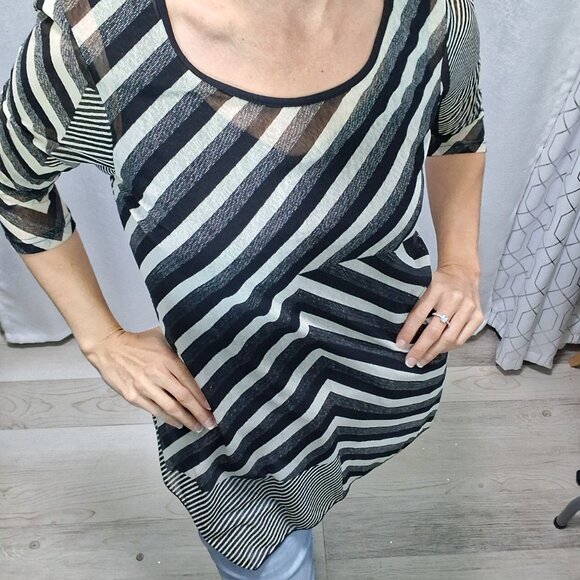 17– Bold Papa Vancouver Avant-garde Striped Sheer Long Sleeve S Black & White - Picture 3 of 7